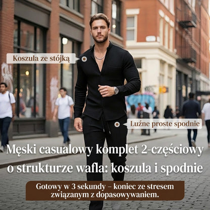 💥Męski Casualowy Zestaw 2-Częściowy: Bluza Waffle + Spodnie