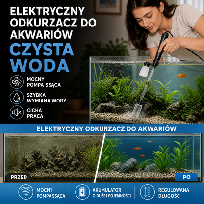 🐠 Elektryczny czyszczacz dna akwarium – zasilany akumulatorowo, o regulowanej długości