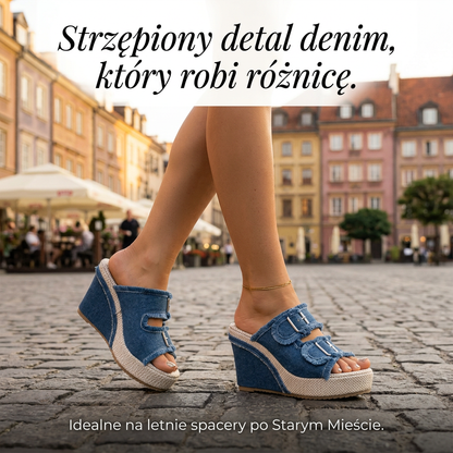 Damskie casualowe sandały na obcasie z dżinsu