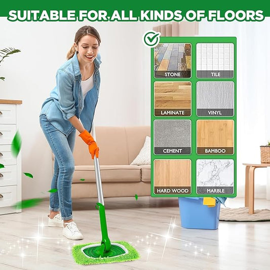 Zestaw mopów z długim trzonkiem do użytku domowego - z wymiennymi ściereczkami bawełnianymi