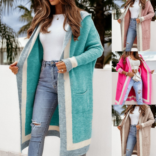 Długi sweter damski z kapturem