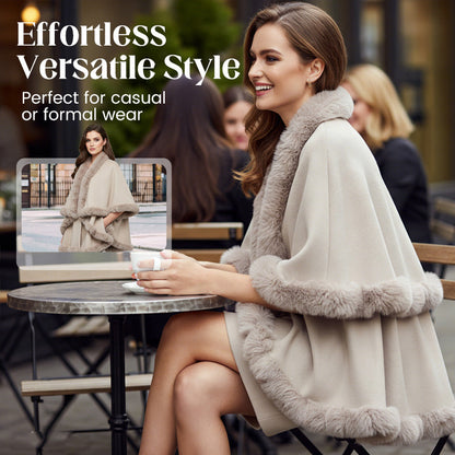 Damski szal z dzianiny dwustronnej z miękkim futrzanym obszyciem