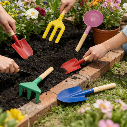 6-częściowy zestaw narzędzi ogrodniczych z drewnianymi uchwytami
